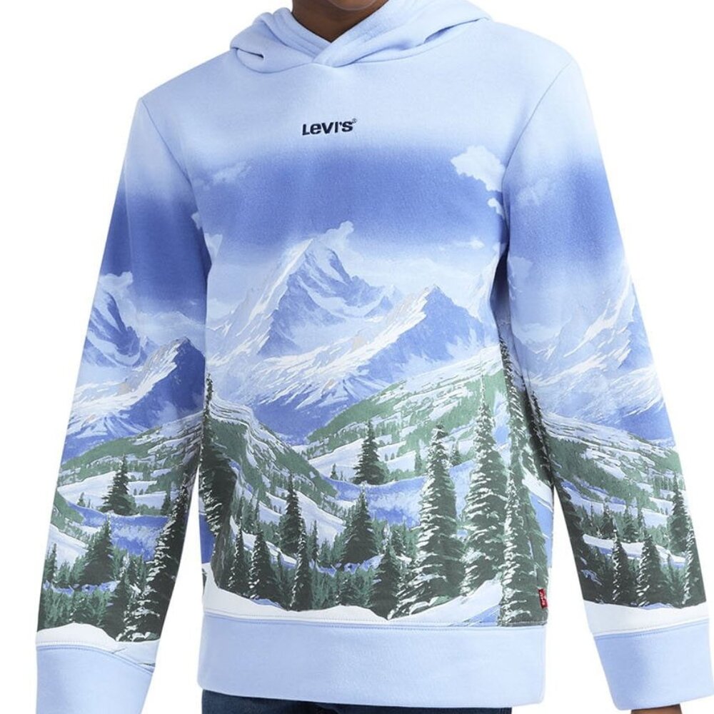 Levi's Boys Size S (6/7) Fleece Hoodie Blue Mountain Landscape NWT
